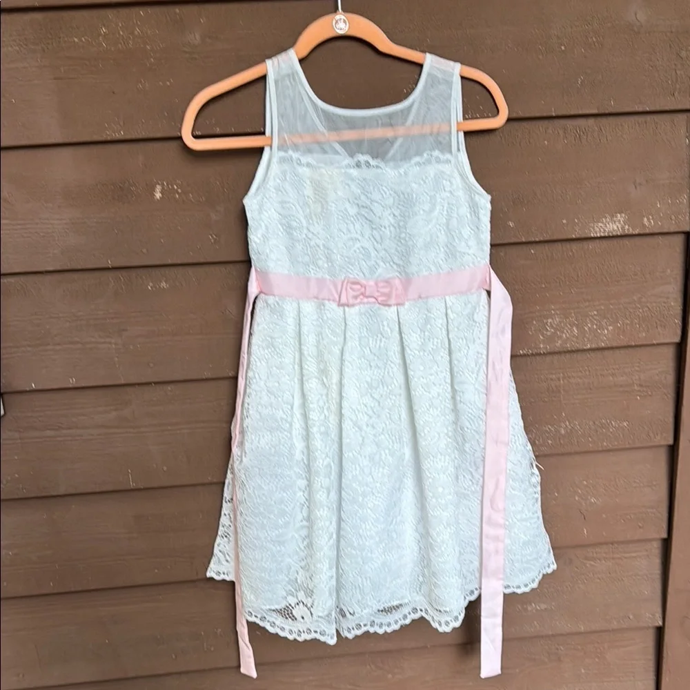 Jona Michelle White Lace Overlay with Pink Sash Sleeveless dress size 8